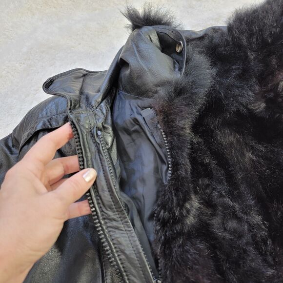 VTG Learsi 2 Piece Leather Bomber Jacket Removable Opossum Fur Liner Vest Size L - Picture 8 of 16